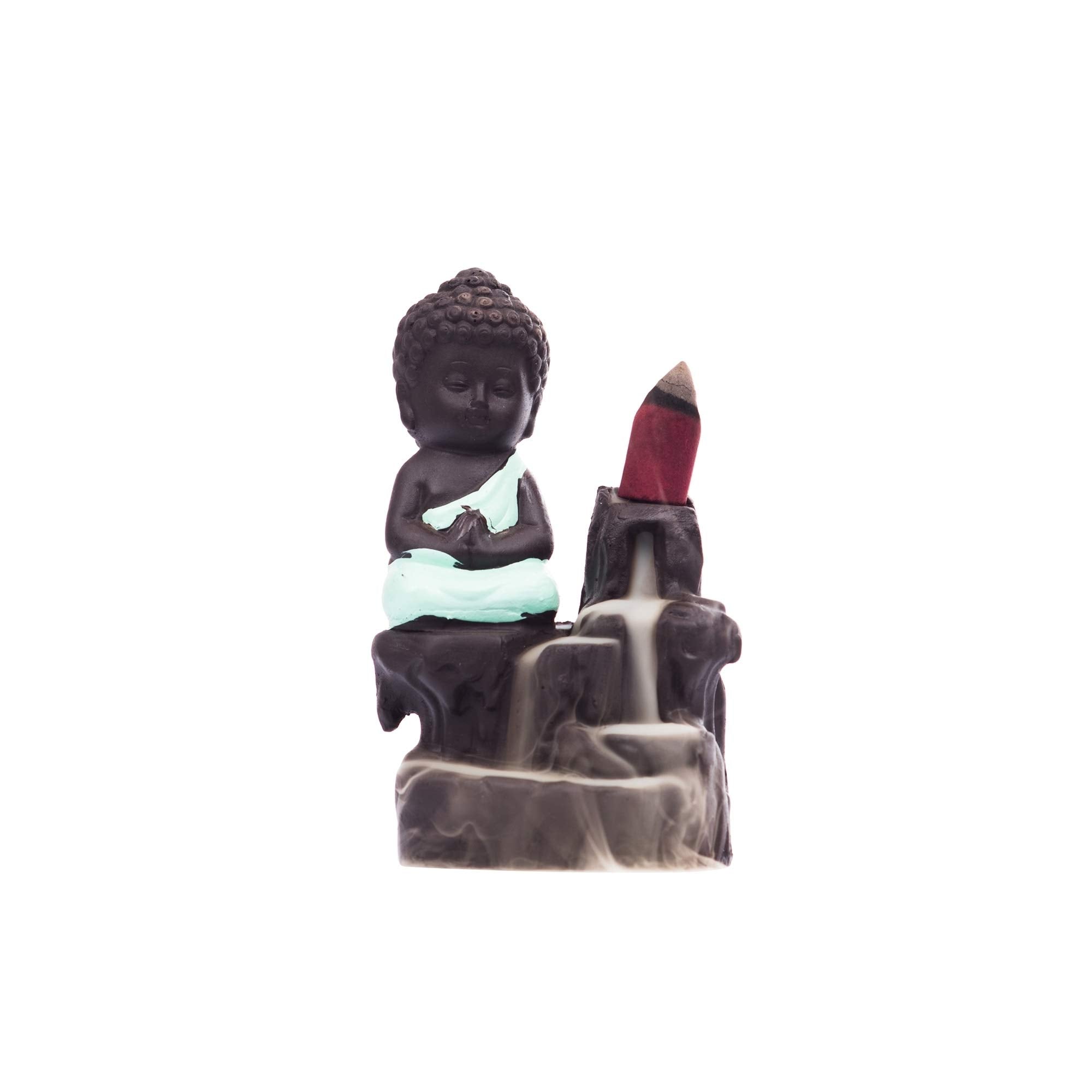 eCraftIndia Meditating Monk Buddha Smoke Backflow Cone Incense Holder Decorative Showpiece with 10 Free Smoke Backflow Scented C